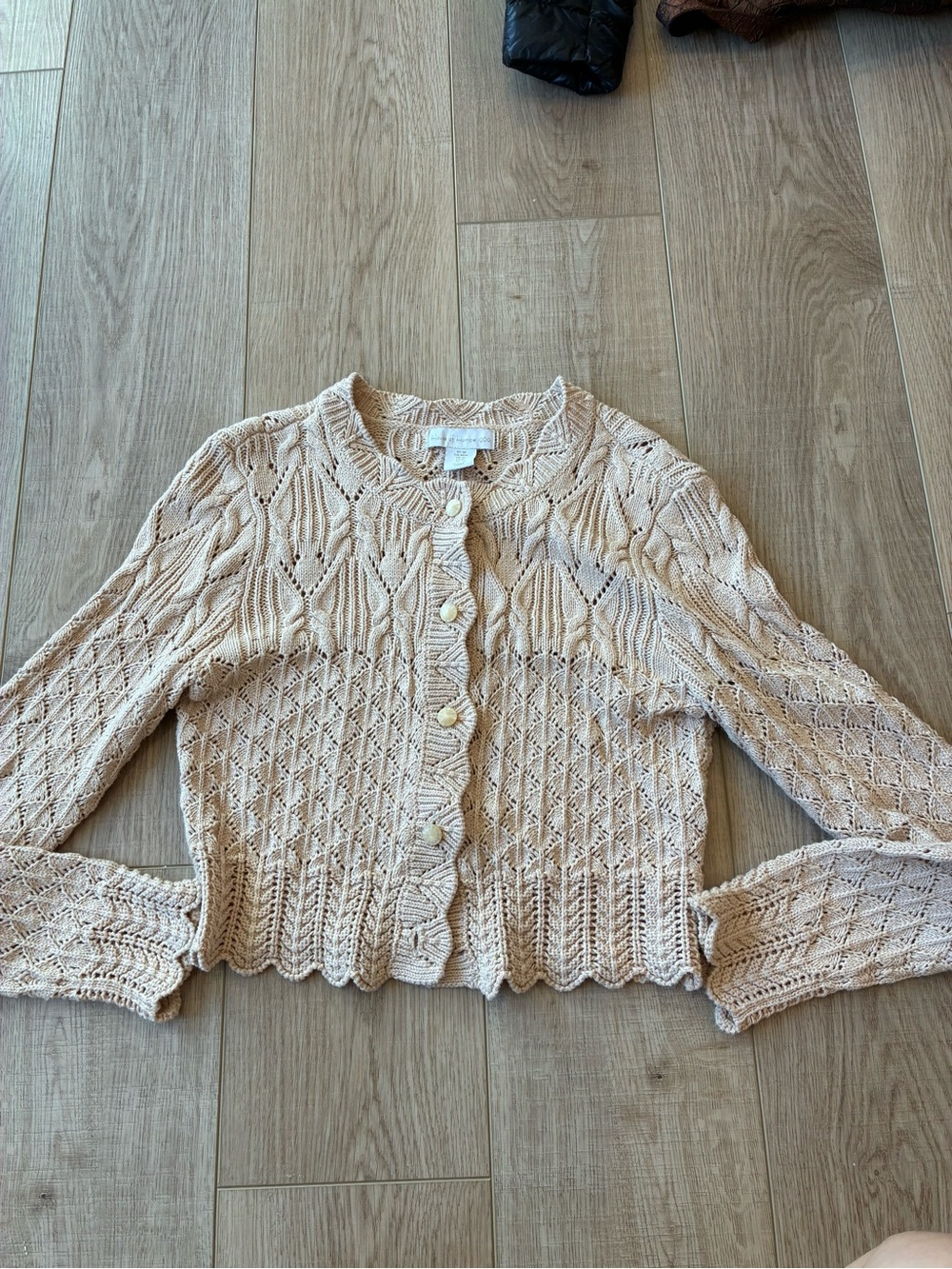 House of Harlow crochet cottagecore cotton knit cardigan vintage look tan medium